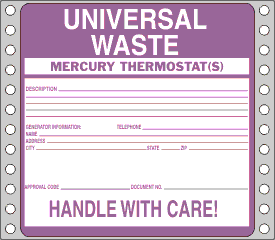 Mercury Thermostat(s) Universal Waste Labels