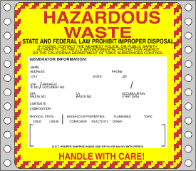 Hazardous Waste Label California Specific