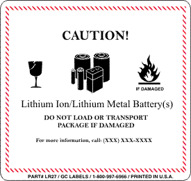 Lithium Battery Label with Lithium Ion/ Lithium Metal Designator