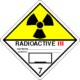 Vinyl Radioactive III Class 7 D.O.T. 4"x4" Label