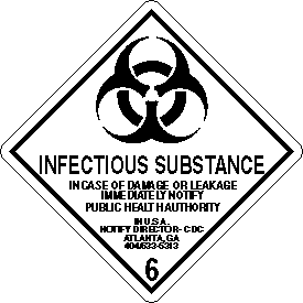 Vinyl Infectious Substance Class 6 D.O.T. 4"x4" Label